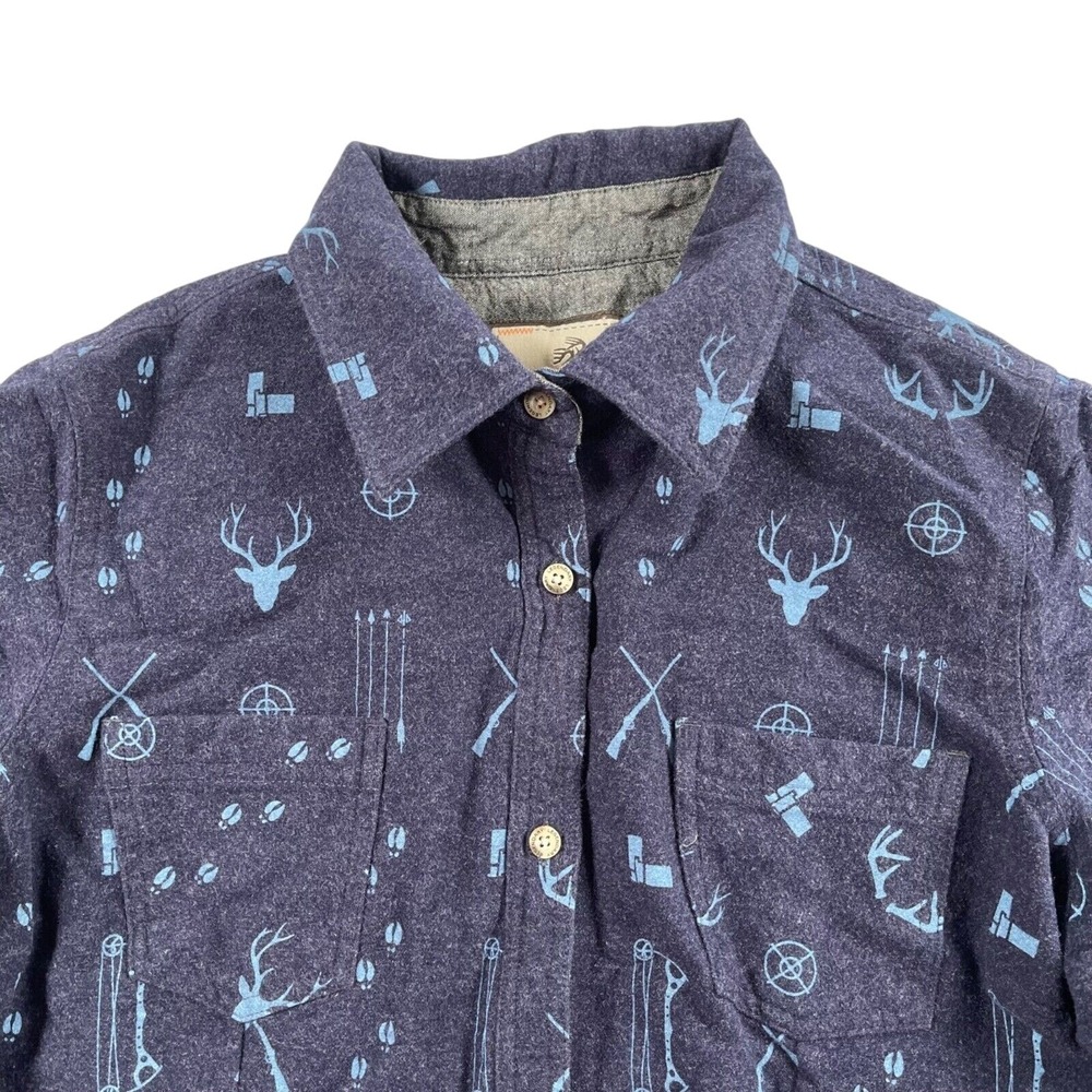 Legendary Whitetails Shirt Womens Large Navy Deer Hunting Print Cotton Flannel